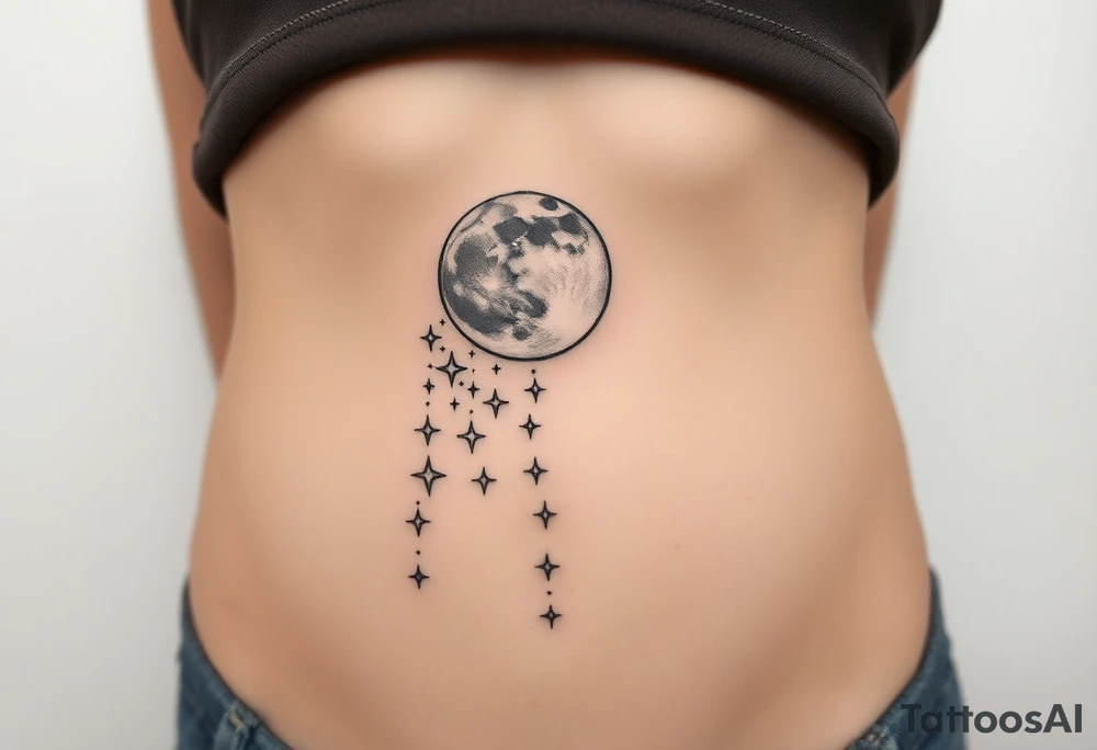 Moon and Cascade of stars tattoo idea