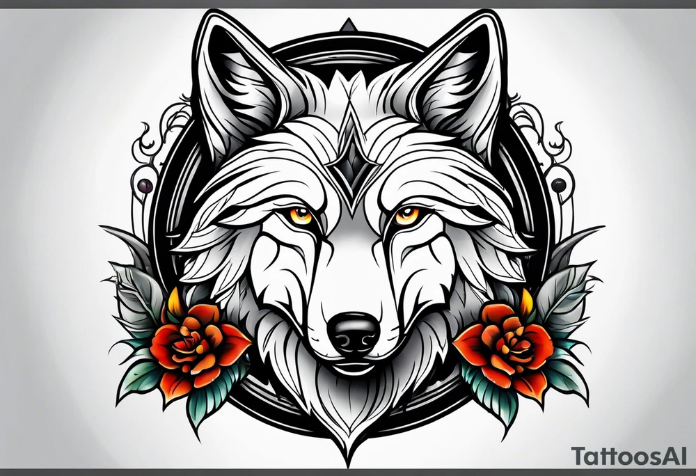 Neotraditional wolf tattoo idea