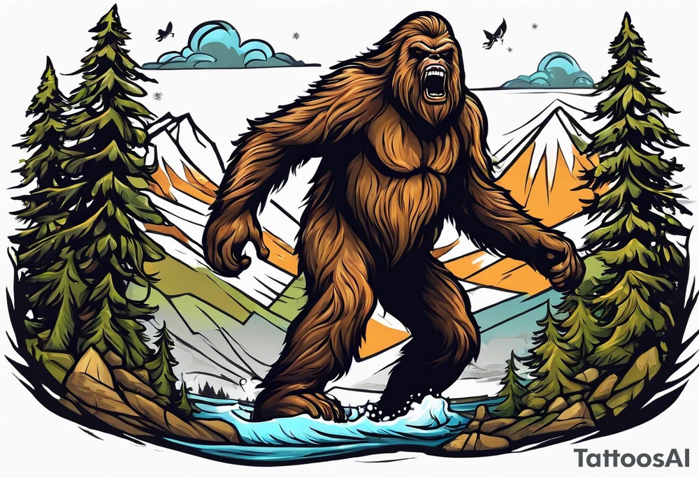 leaping sasquatch tattoo idea