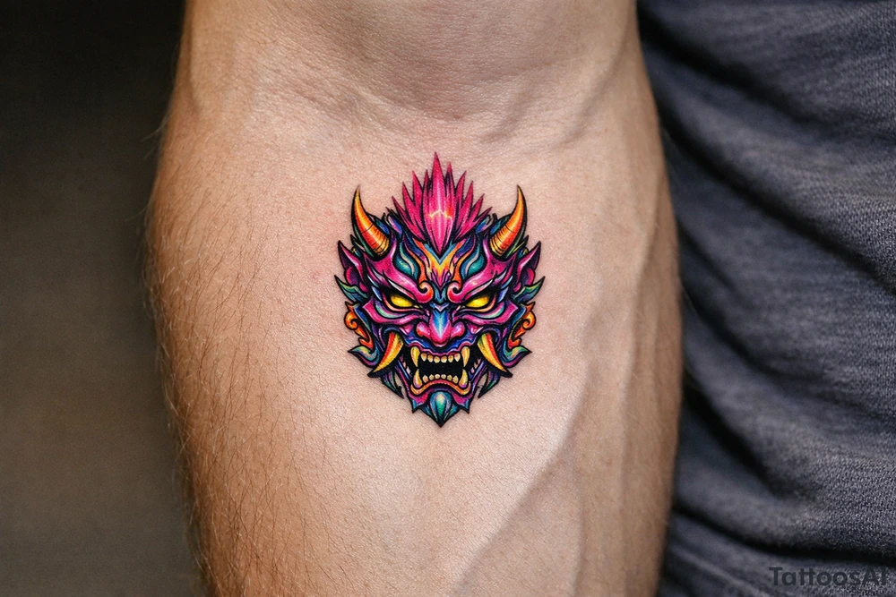 oni mask pink mowhawk tattoo idea