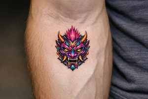 oni mask pink mowhawk tattoo idea