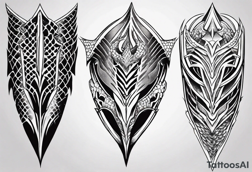 Dragonscale Leg armor symmetrical tattoo idea