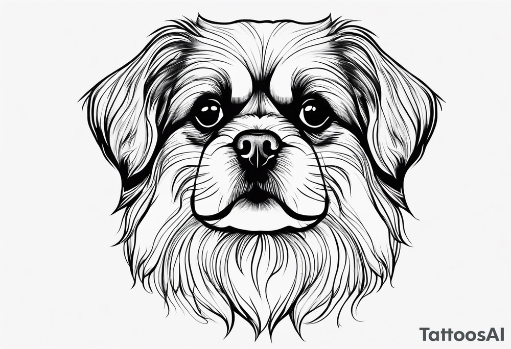 A one-line drawing of the contour of a pekingese dog's head. tattoo idea