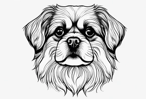 A one-line drawing of the contour of a pekingese dog's head. tattoo idea
