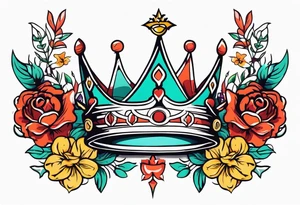 sword traditonal vintage tattoo crown colorful with flowers tattoo idea