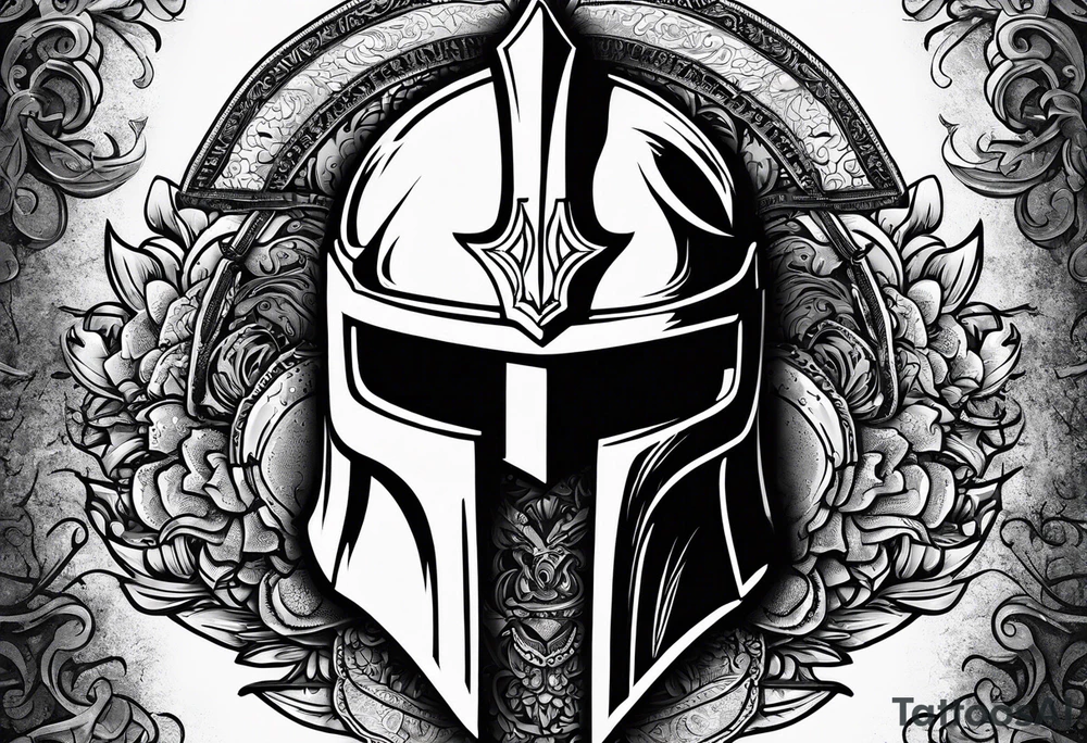 If you’re going thru hell keep going text wrapped around a spartan helmet. tattoo idea