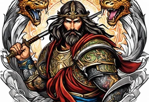 Almighty powerful Jesus in his indestructible armor fighting Serpent tattoo idea