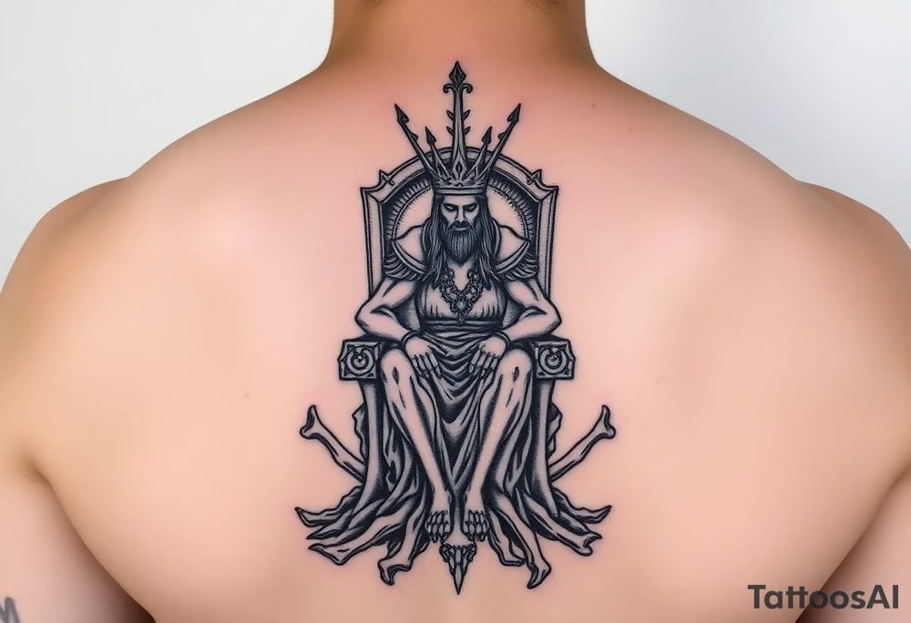 The king in yellow sitting on his throne of bones tattoo idea