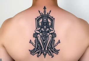 The king in yellow sitting on his throne of bones tattoo idea