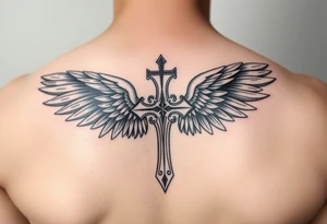 shoulder templar cross angel wings mystical tribal background tattoo idea