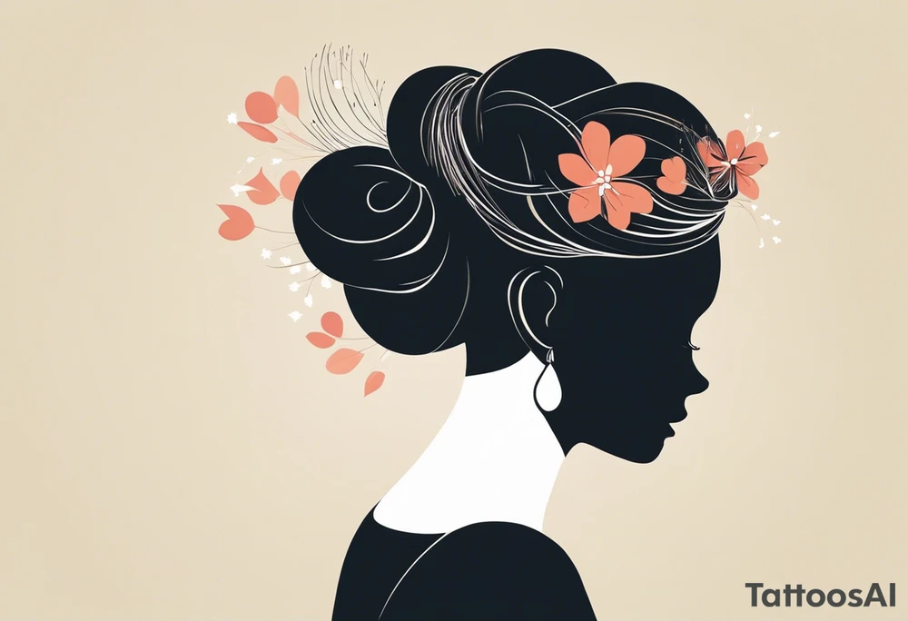 A ilustração deve representar Oxum Opará, tendo uma figura feminina no centro. Sua cabeça é adornada com uma coroa, tendo contas presas na coroa que cobrem seu rosto. Seu cabelo está preso em uma trança. Na mão esquerda carrega um Abebé, que é espelho. Na mão direita carrega uma adaga, uma pequena espada. tattoo idea