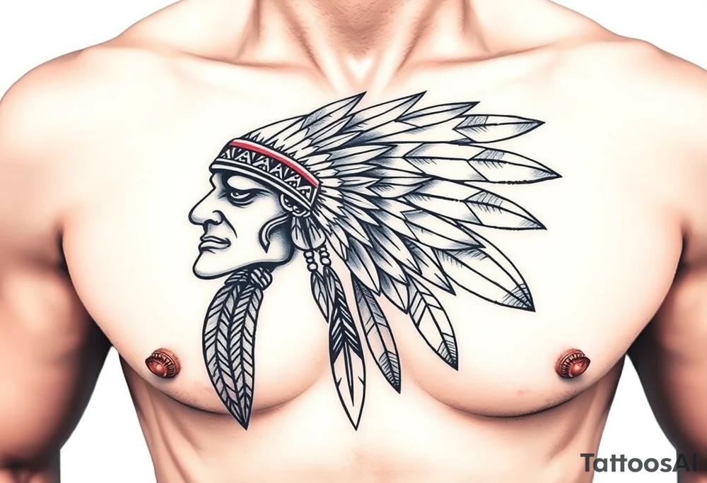 Native American chest in full color male left peck tattoo idea