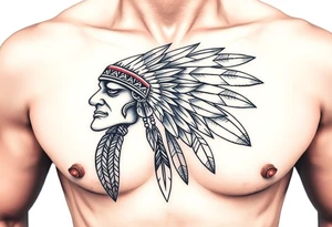 Native American chest in full color male left peck tattoo idea