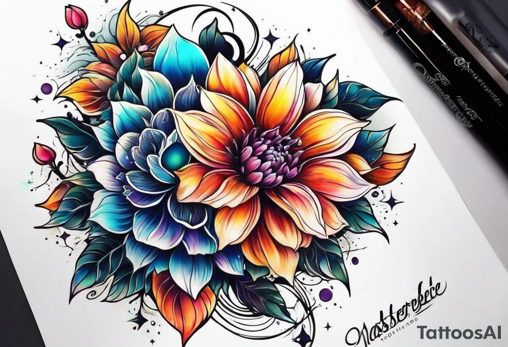 Cosmic space flower tattoo idea