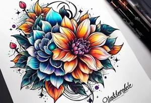 Cosmic space flower tattoo idea