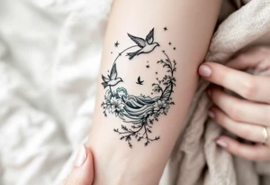 平安 (píng’ān, “peace”) in jade green is often shown with doves or waves for a tranquil life journey. tattoo idea