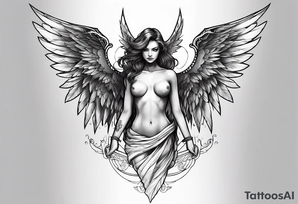 half angel half demon with wings open tattoo idea
