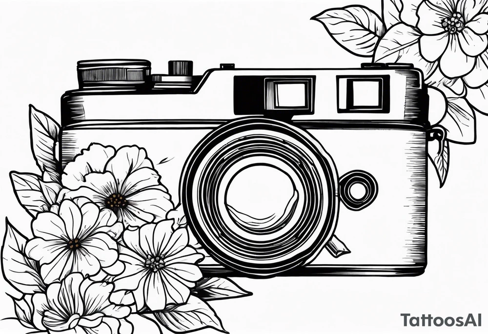 Vintage camera with flowers. tattoo idea