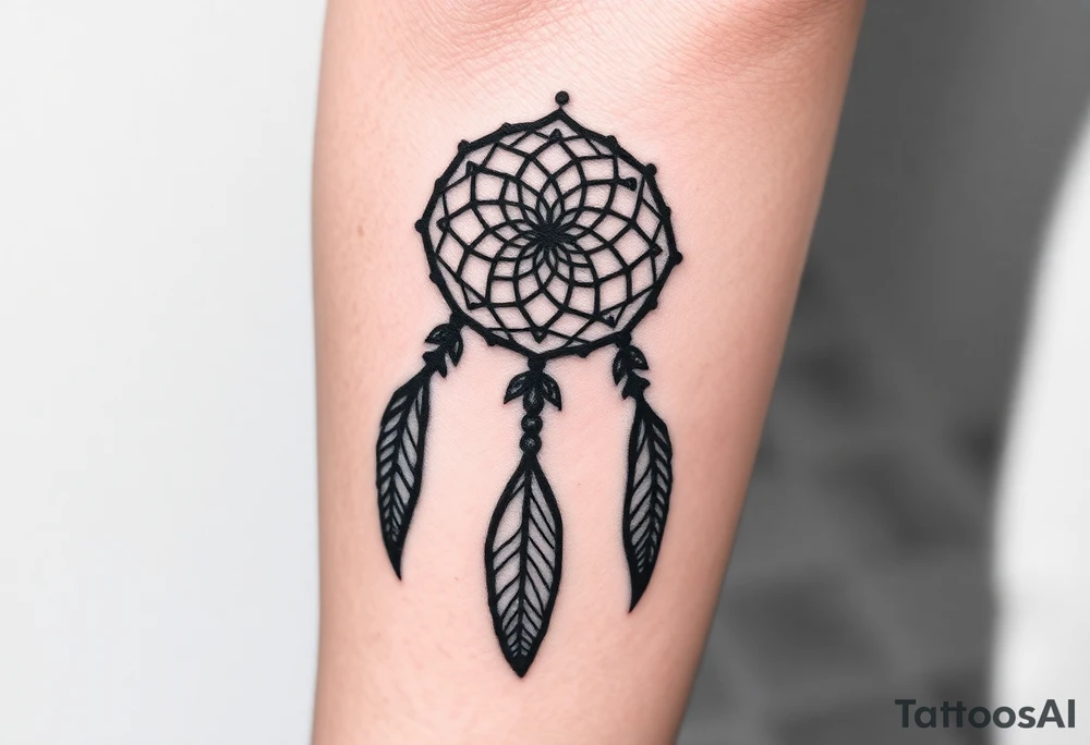 dreamcatcher, with feathers, authentic tattoo idea
