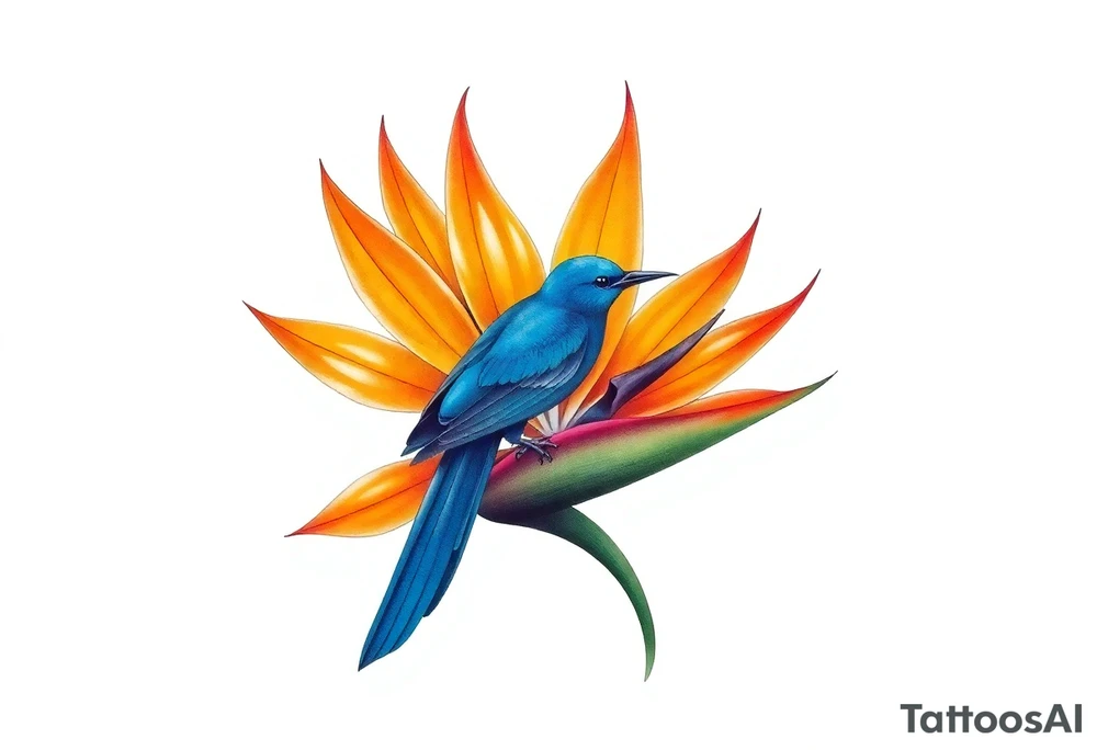 Bird of paradise flower with blue bird tattoo idea