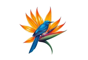 Bird of paradise flower with blue bird tattoo idea