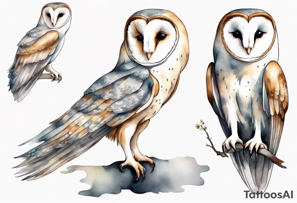 a barn owl with long legs wearing grey leggings tattoo idea