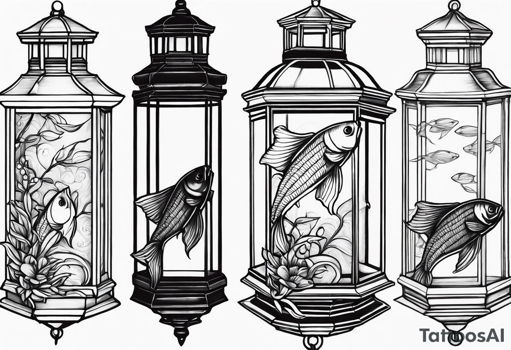 A beta fish inside of a lantern tattoo idea