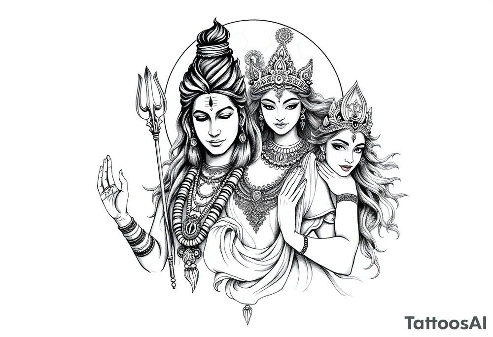 Lord Shiva, Godess Kali, Godess Lilith Together with the moon in the background tattoo idea