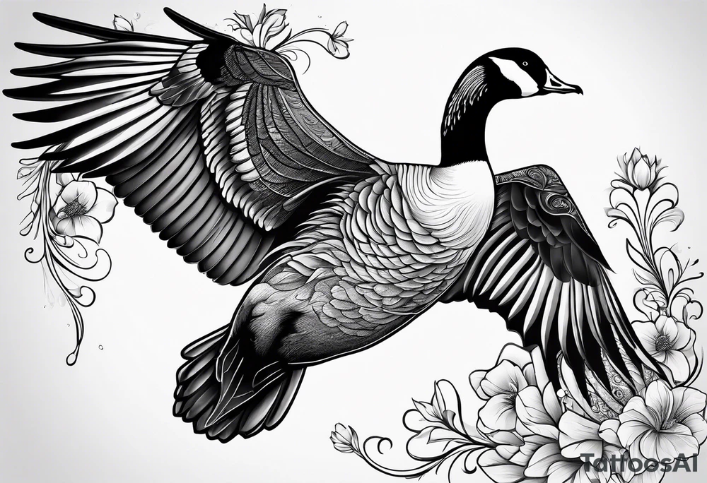 canadian goose taking off profile flowers tattoo idea