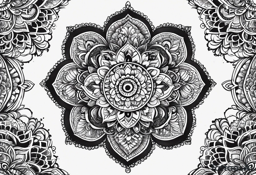 Full arm mandala henna female tattoo design with mushroom henna at shoulder tattoo idea
