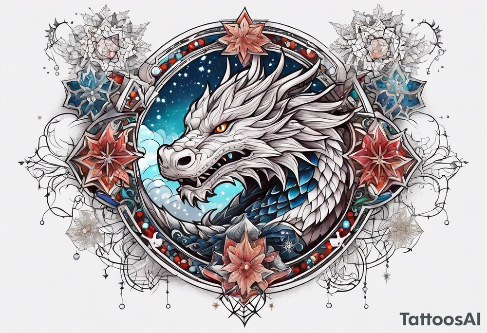 Constellation, dragon, snowflake tattoo idea