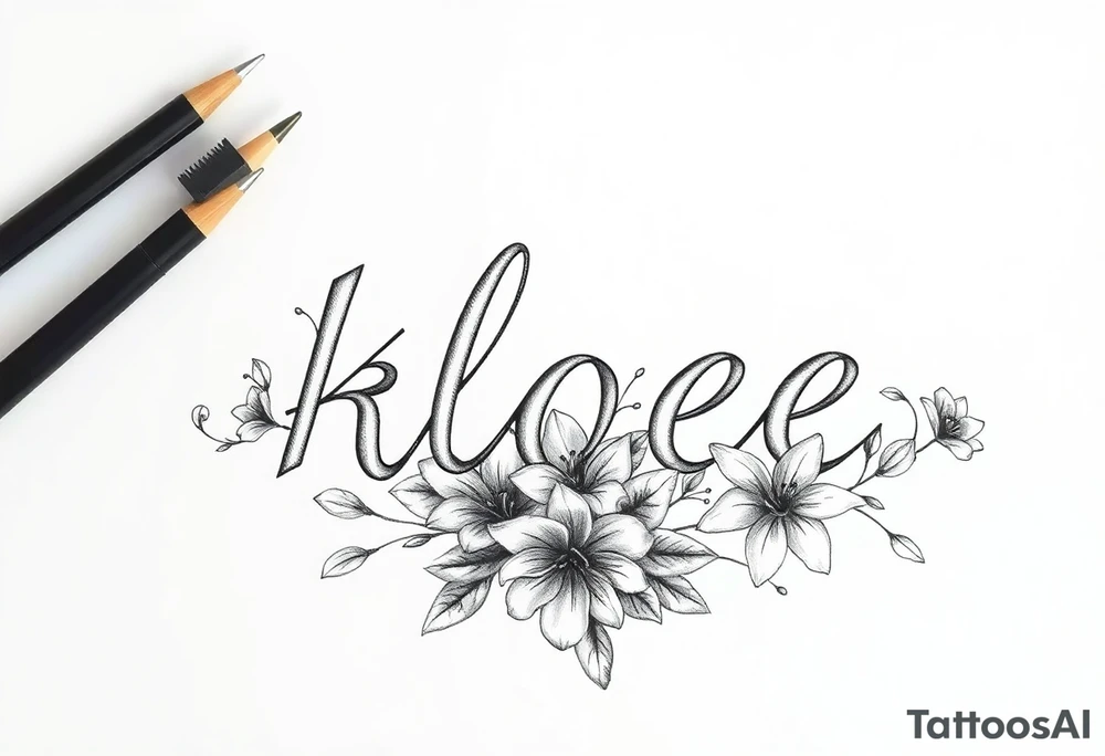 the name kloee surrounded by floral Lillie's in or around name tattoo idea