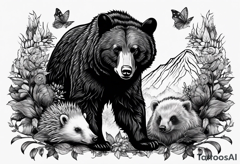 black bear and hedgehog tattoo idea