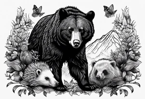 black bear and hedgehog tattoo idea