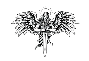 Holy Archangel, Biblical, Christianity, Hebrew, Guards of Christianity, Holding a sword, has six wings, wearing helmet, halo, seraphim, seek justice, walk only with God tattoo idea