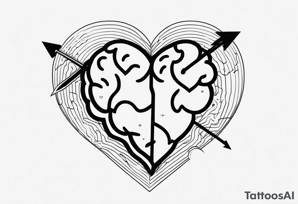 Picture of a heart and brain with a down arrow tattoo idea