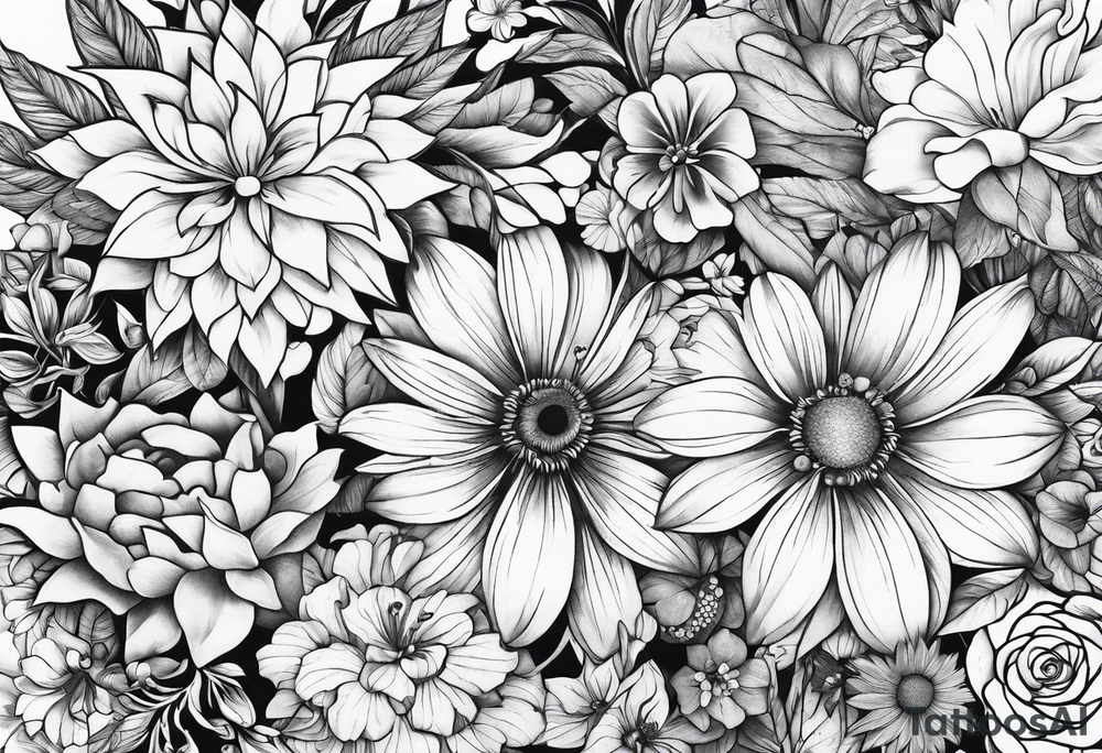 Collage of flowers and stars tattoo idea