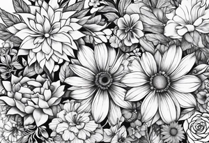 Collage of flowers and stars tattoo idea