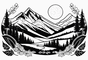 Mountains valley trees tattoo idea