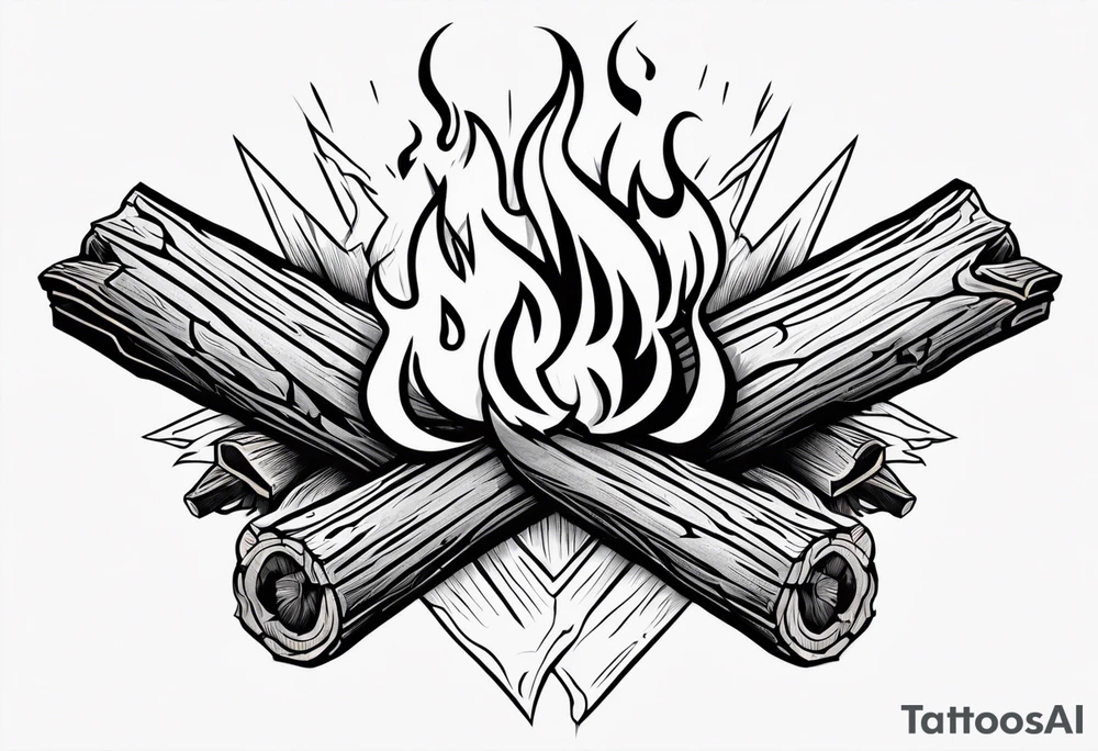 flame with wood logs crossing tattoo idea