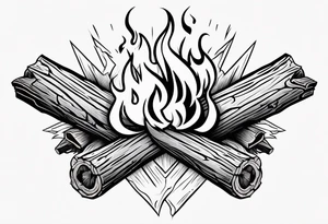 flame with wood logs crossing tattoo idea