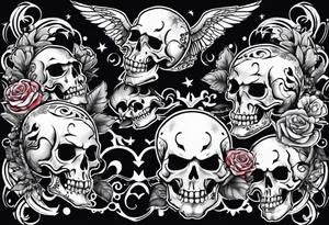 neck tattoo stencil about pain and struggle in new school or polka trash style with funny skulls tattoo idea