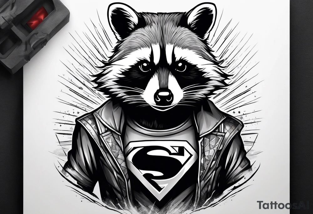 raccoon wearing a Superman t-shirt tattoo idea