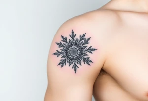 A sun in the form of a snow flake tattoo idea