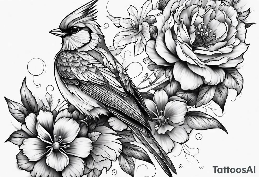 Bird and flowers tattoo idea