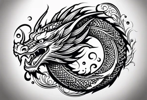 Asian Māori dragon, koi, water, black tattoo idea
