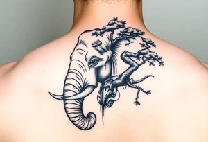 Head of an elephant with bonsai tree incorporated into it Japanese style tattoo idea