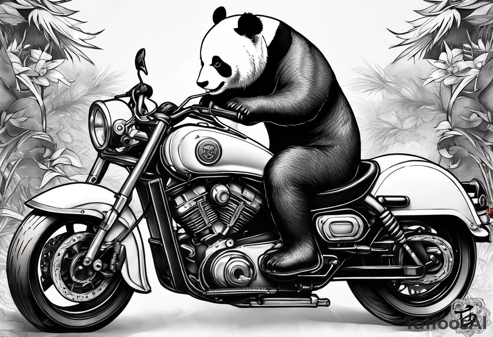 panda riding a motorcycle tattoo idea