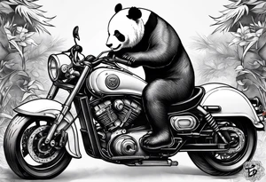 panda riding a motorcycle tattoo idea