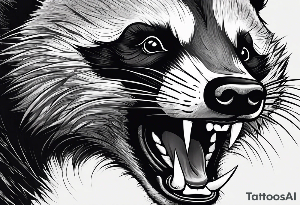 aggressive full and all body and killer face badger/wolverine with cute smile long nails and he attacks like a gladiator tattoo idea